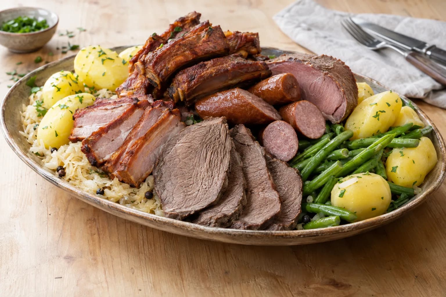 Berner Platte mit Siedfleisch, Rippli und Zungenwurst