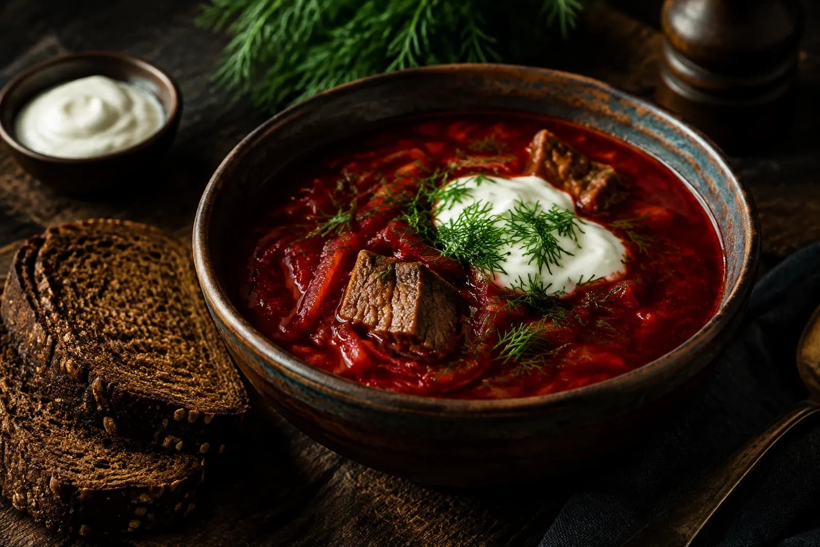 Borschtsch mit Rindfleisch: die rote Suppe