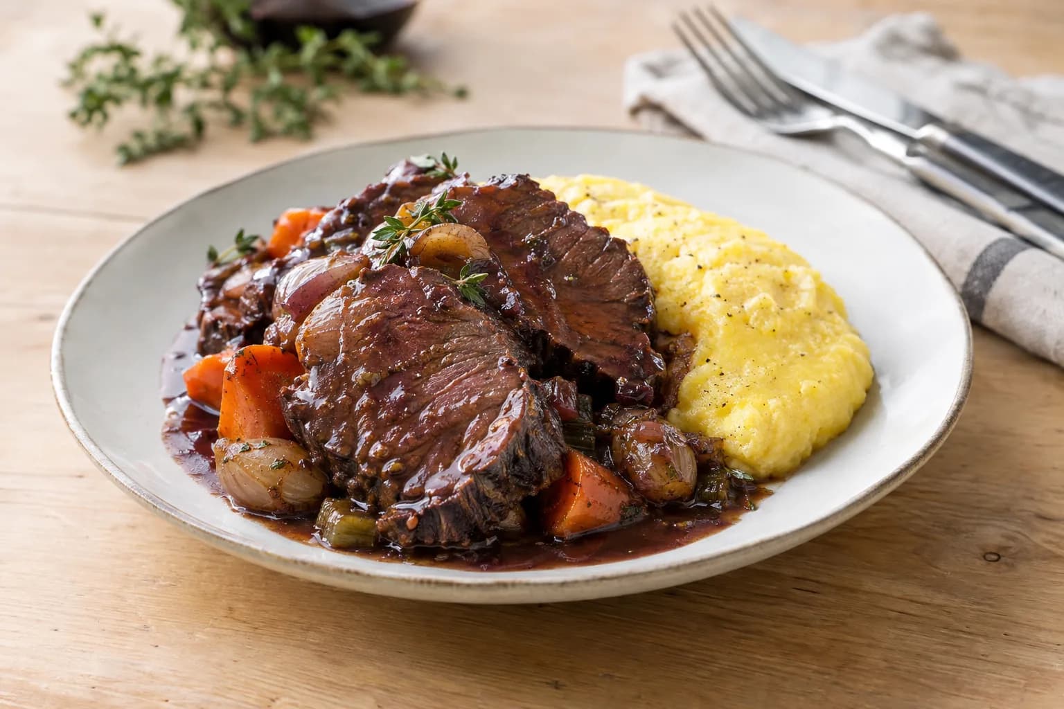Brasato al Merlot mit Polenta