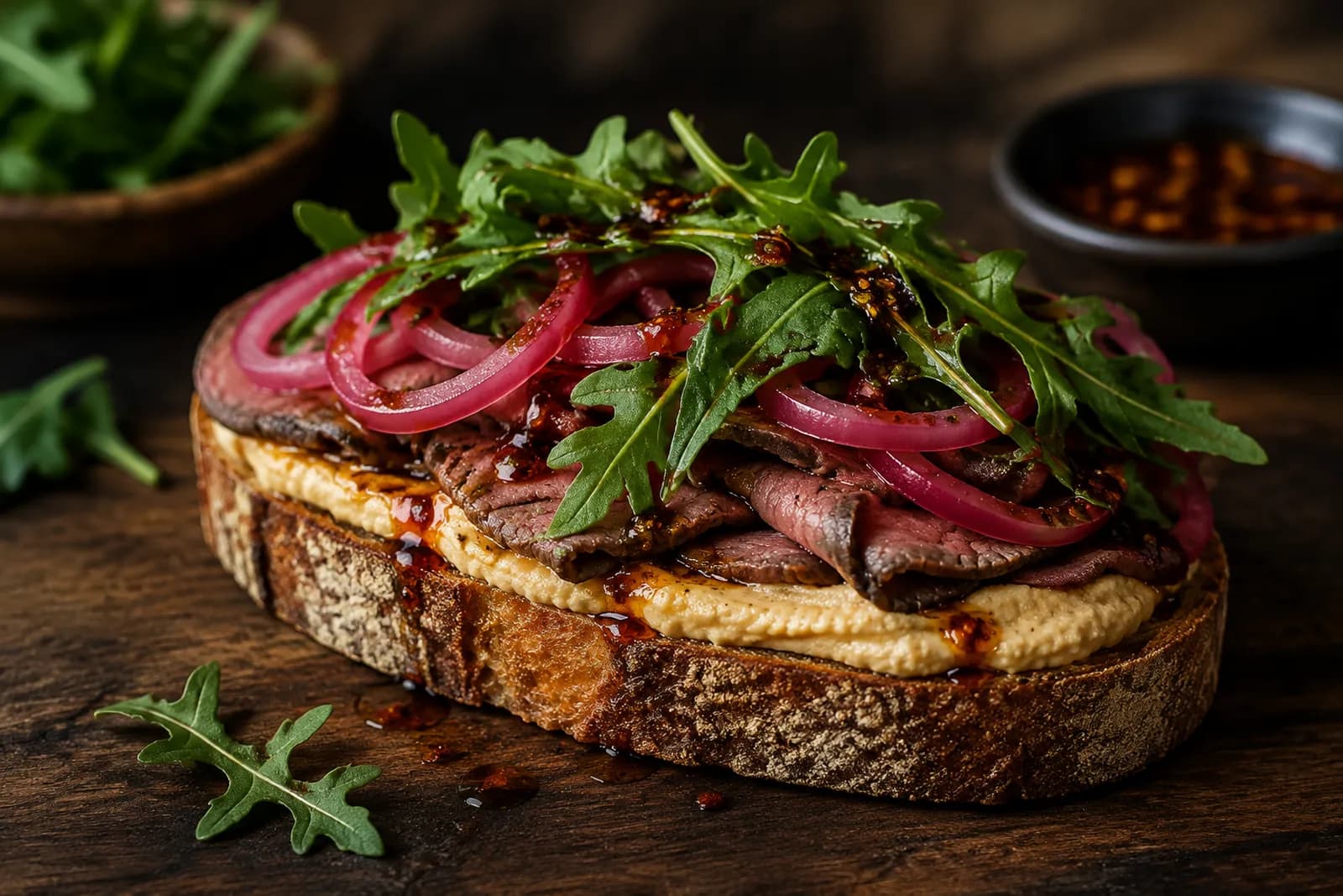 Braten-Sandwich mit Hummus
