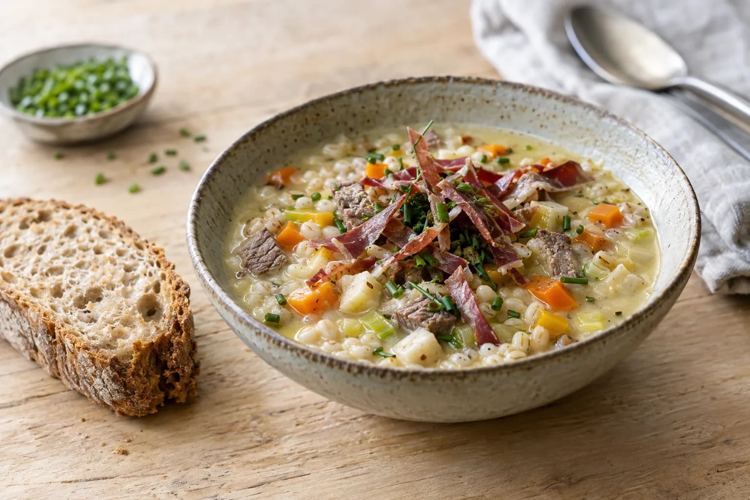 Bündner Gerstensuppe mit Rollgerste, Gemüse und Rauchfleisch