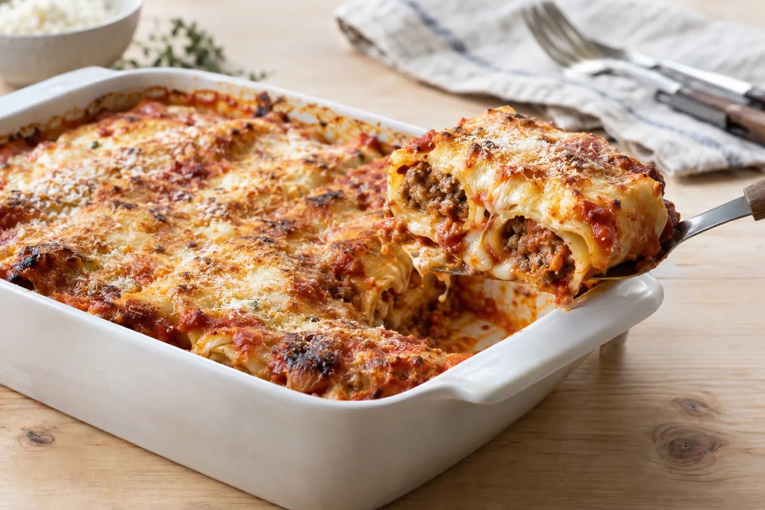 Cannelloni mit Rindshackfleischfüllung und goldener Béchamelsauce