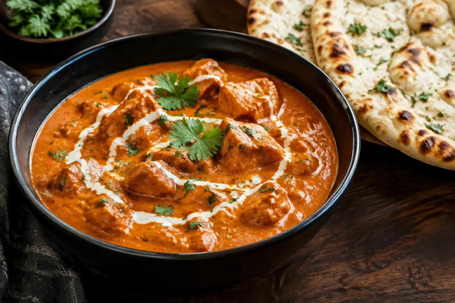Butter Chicken in cremiger Tomaten-Rahm-Sauce mit frischem Koriander
