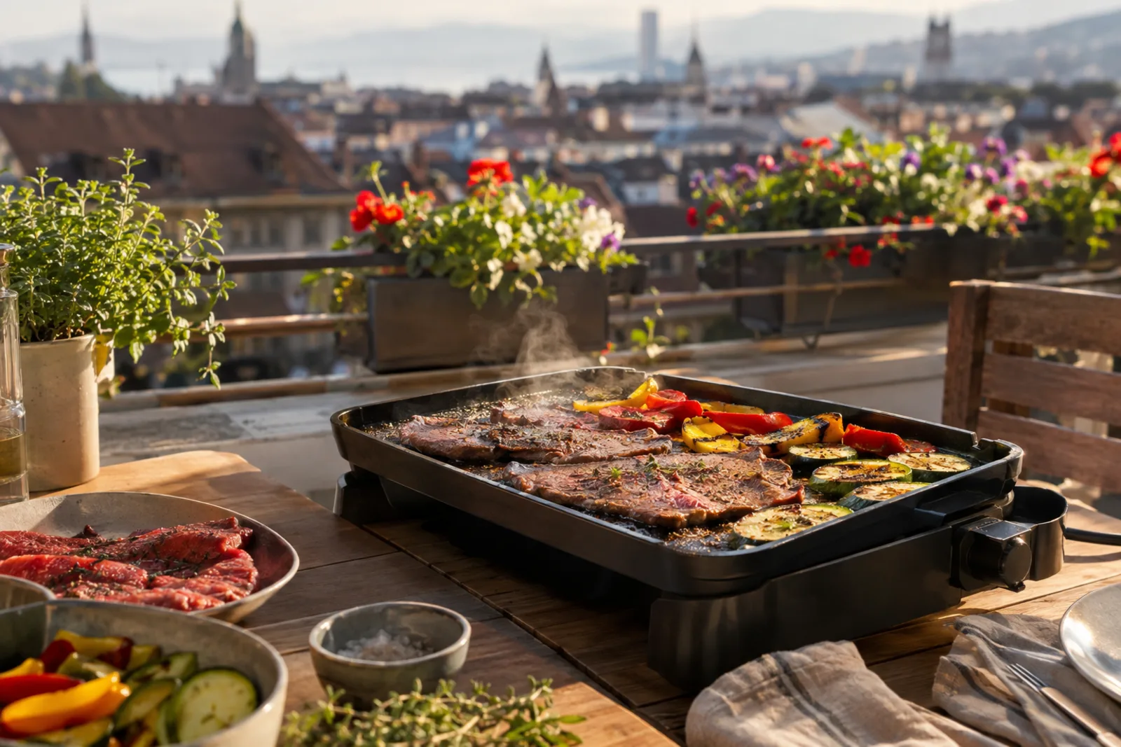 Elektrogrill und Plancha auf dem Balkon