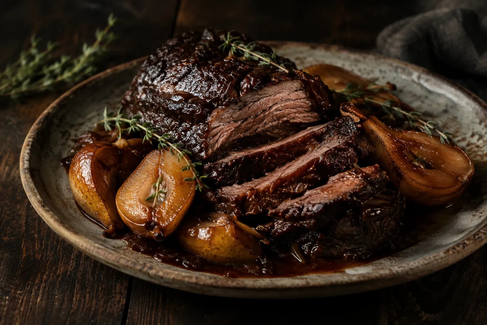 Falsches Filet mit Dörrbirnen geschmort