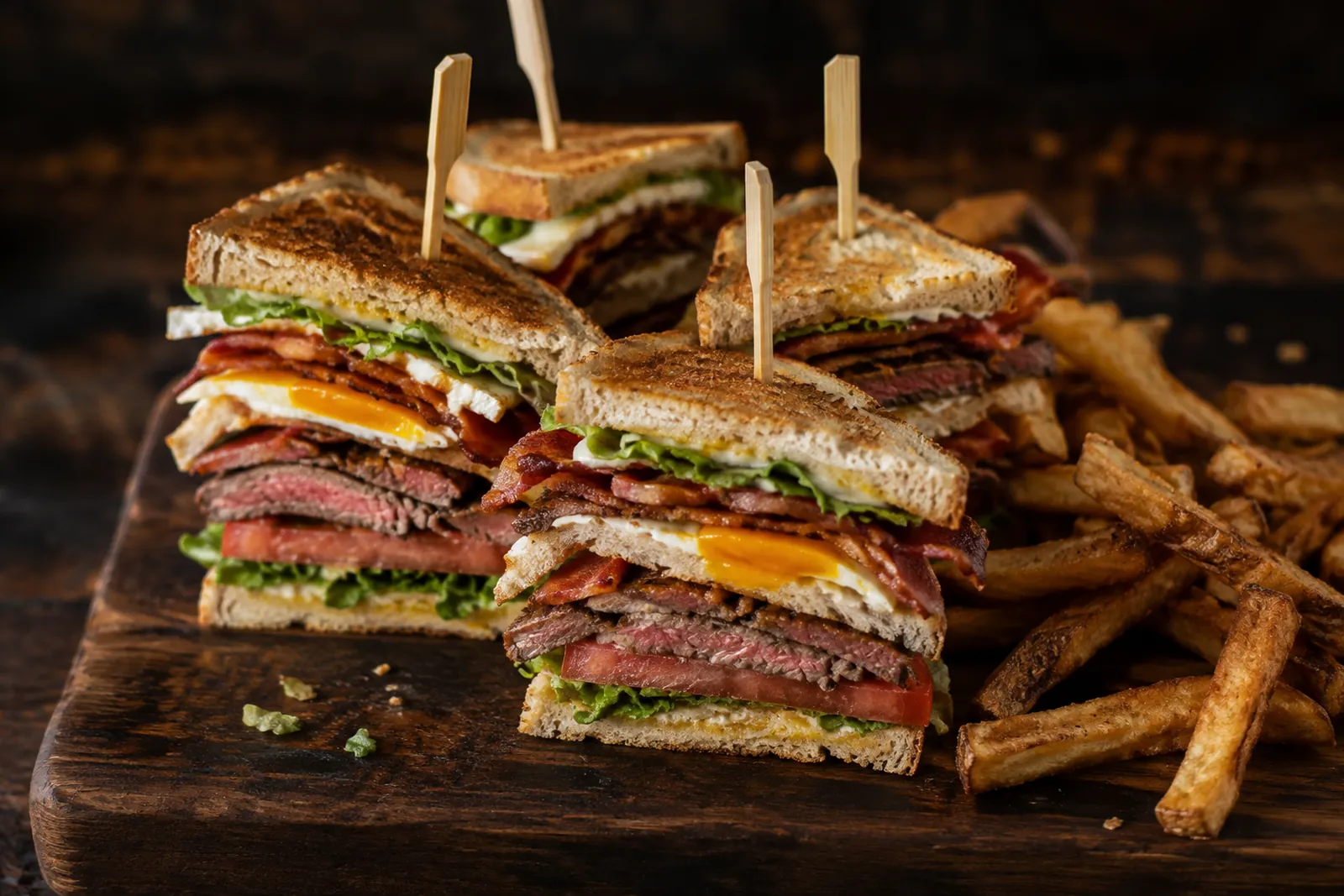 Flank Steak Club Sandwich