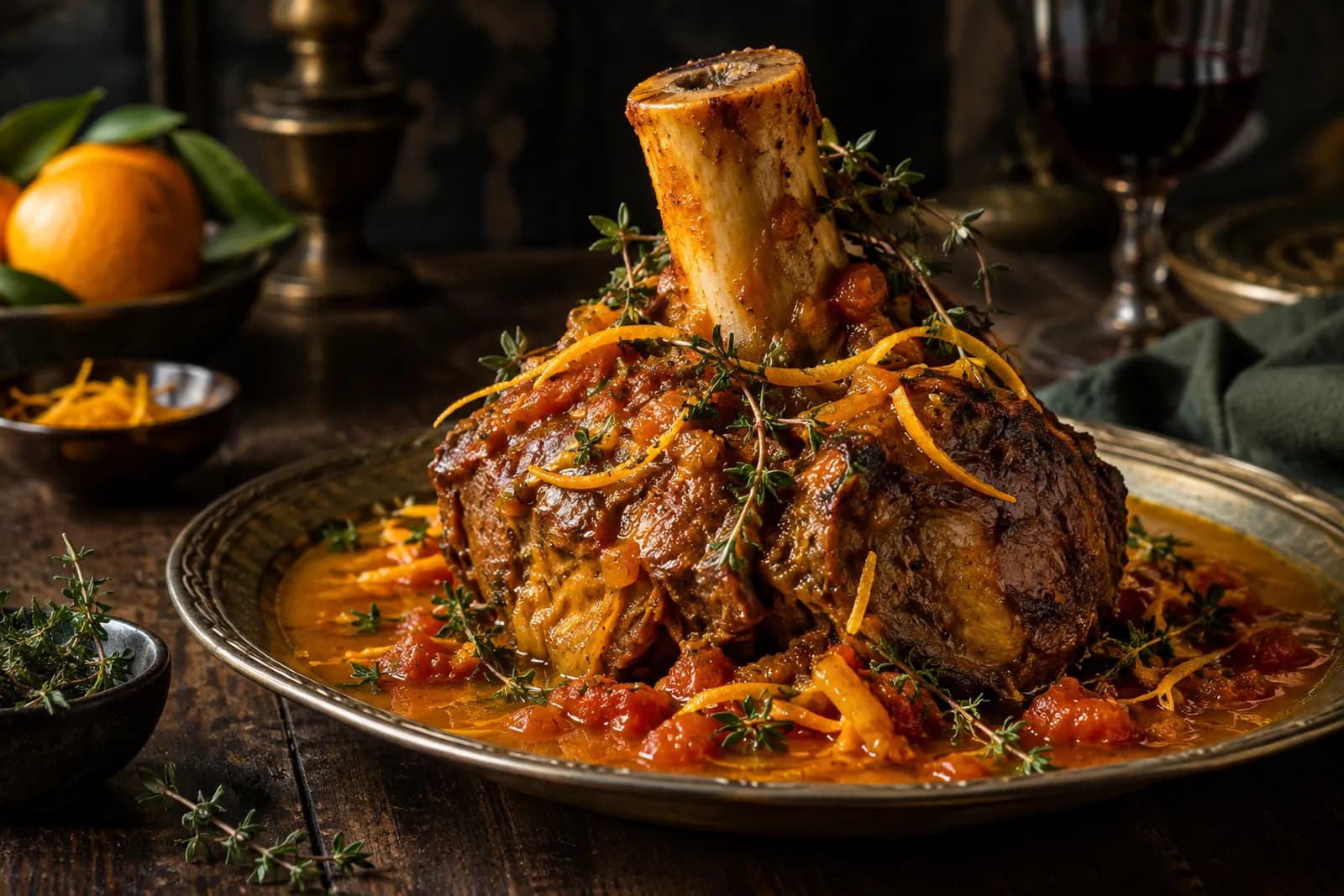Ganze Kalbshaxe mit Safran und Tomaten