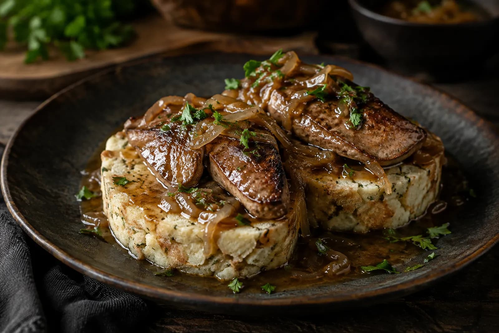 Gebratene Leber mit Serviettenknödel