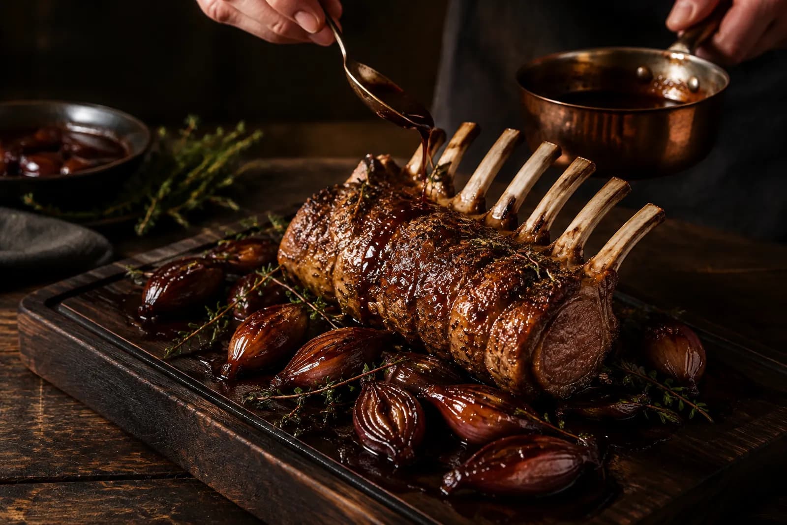 Kalbskarreebraten mit Portweinschalotten