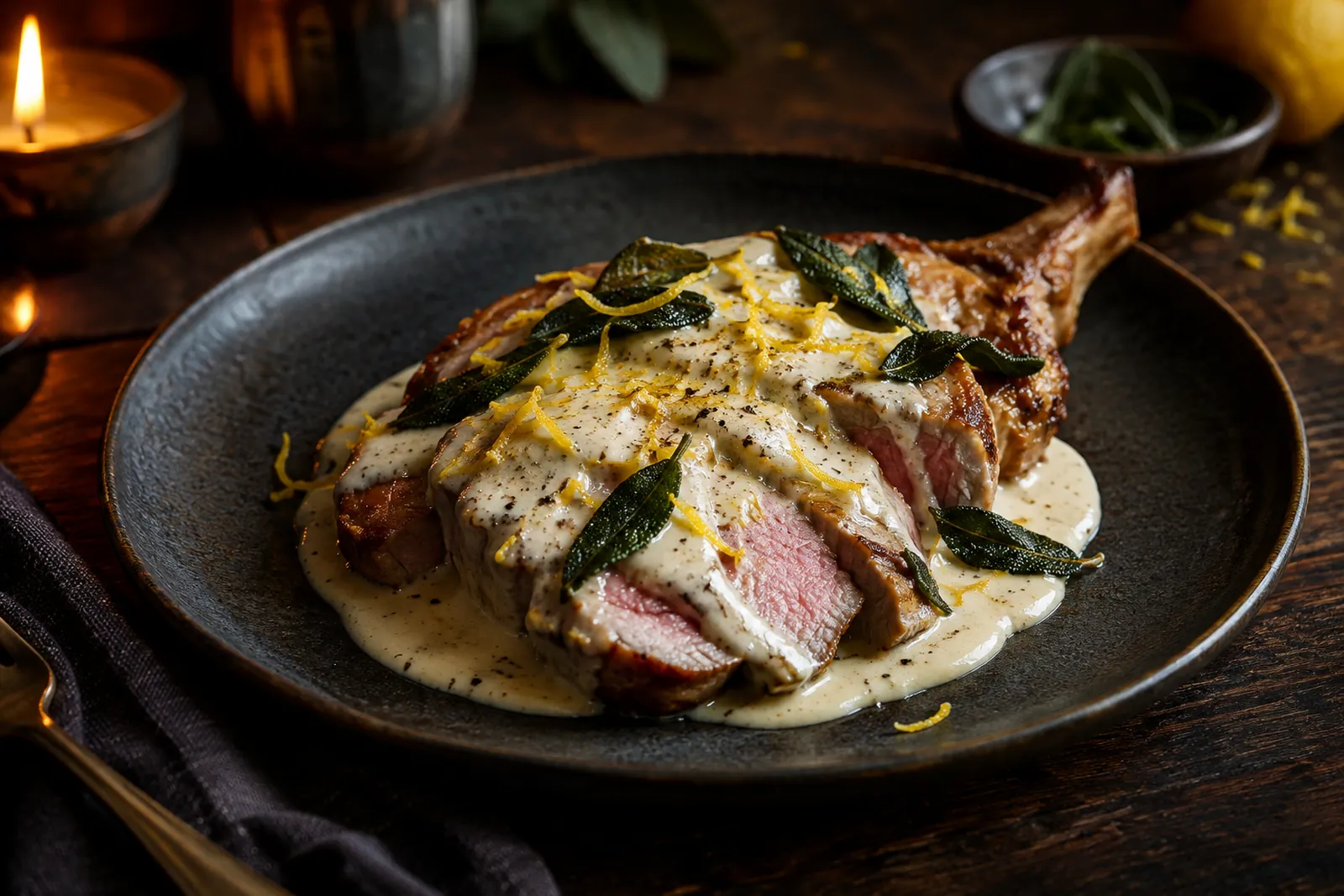 Kalbskotelett mit Salbei, Zitrone und Mascarpone