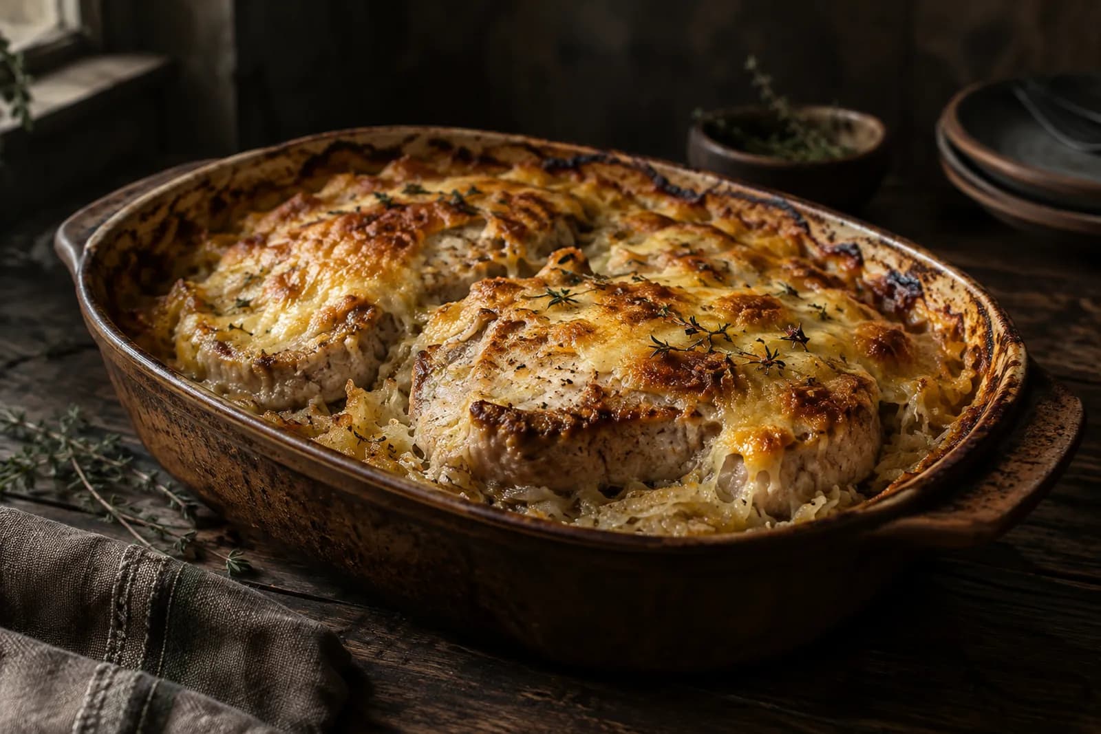 Kotelett-Gratin mit Sauerkraut