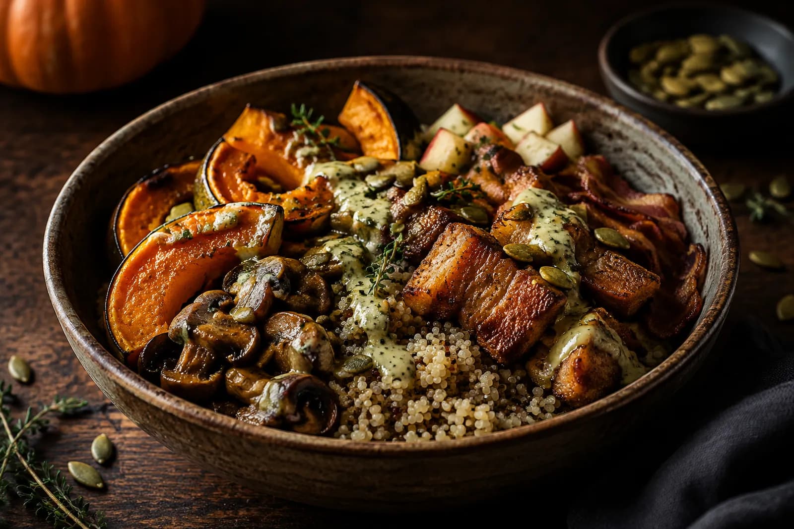 Kürbis-Schweinefleisch-Bowl
