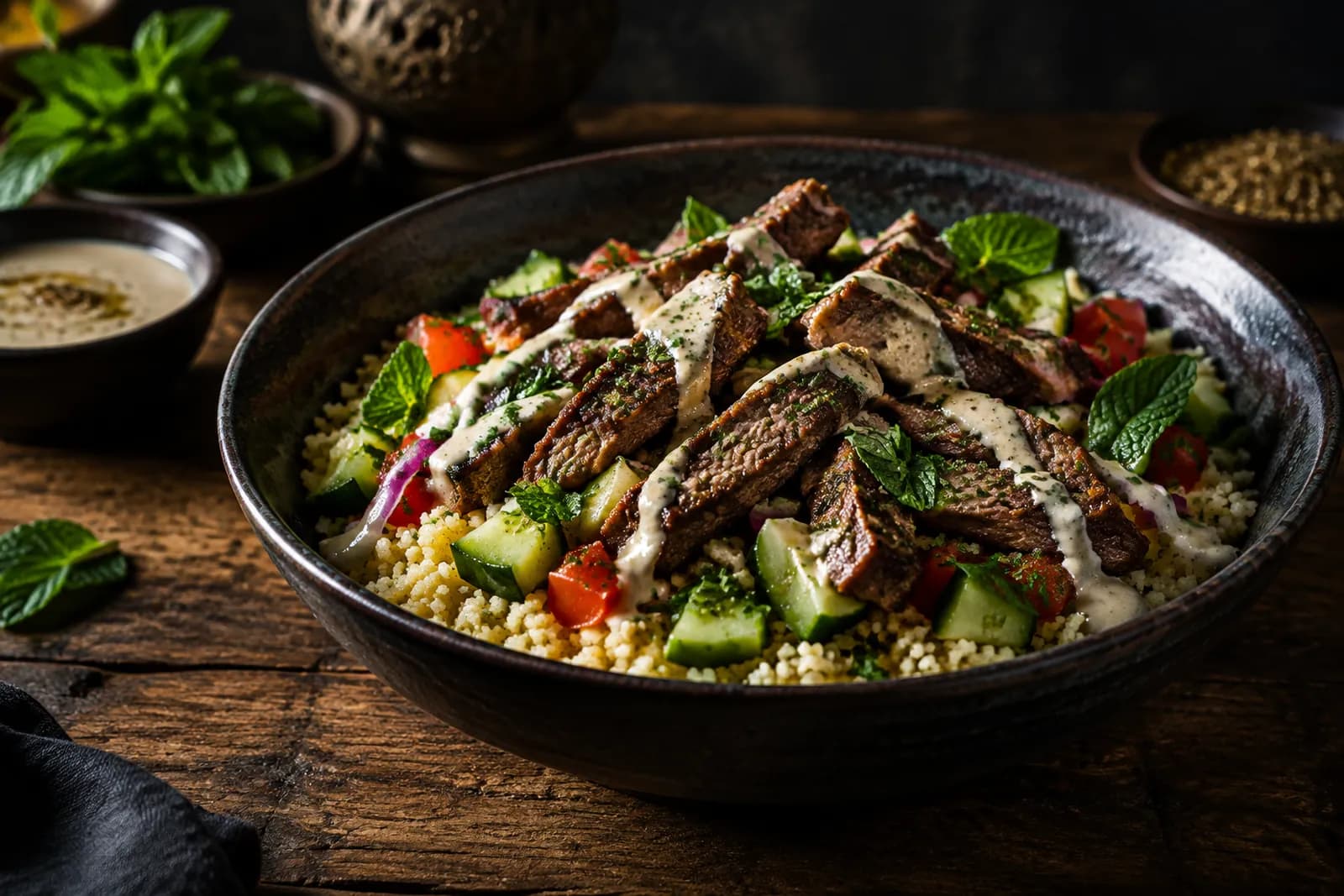 Lamm-Bowl mit Couscous und Minze