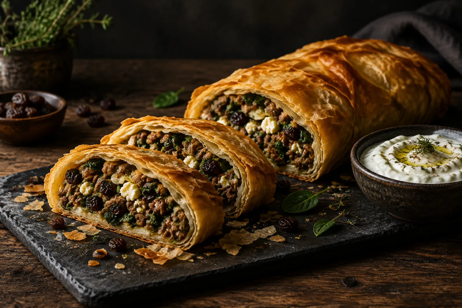 Lamm im Strudelteig mit Spinat