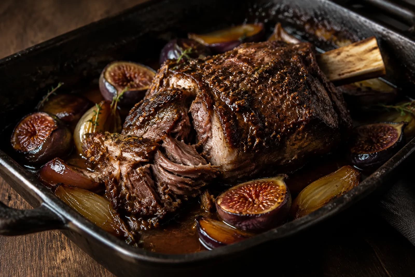 Lammschulter-Braten mit Feigen und Senf