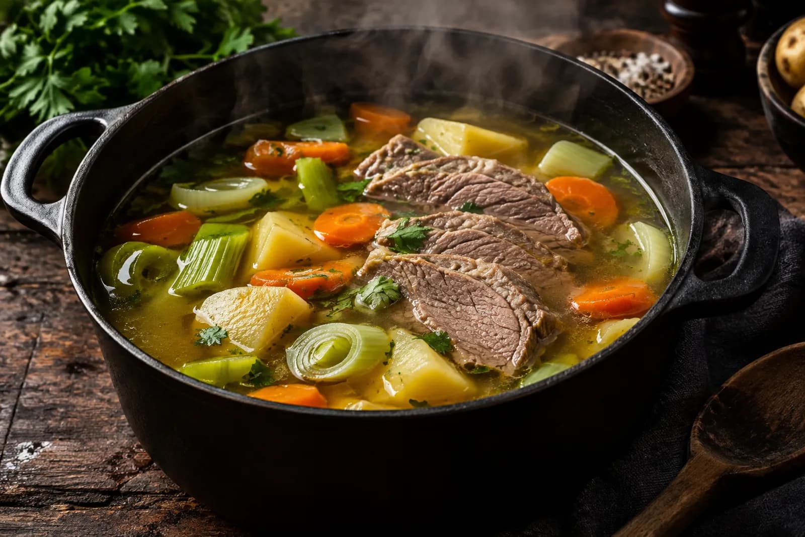 One-Pot mit Siedfleisch und Kartoffelwürfeln