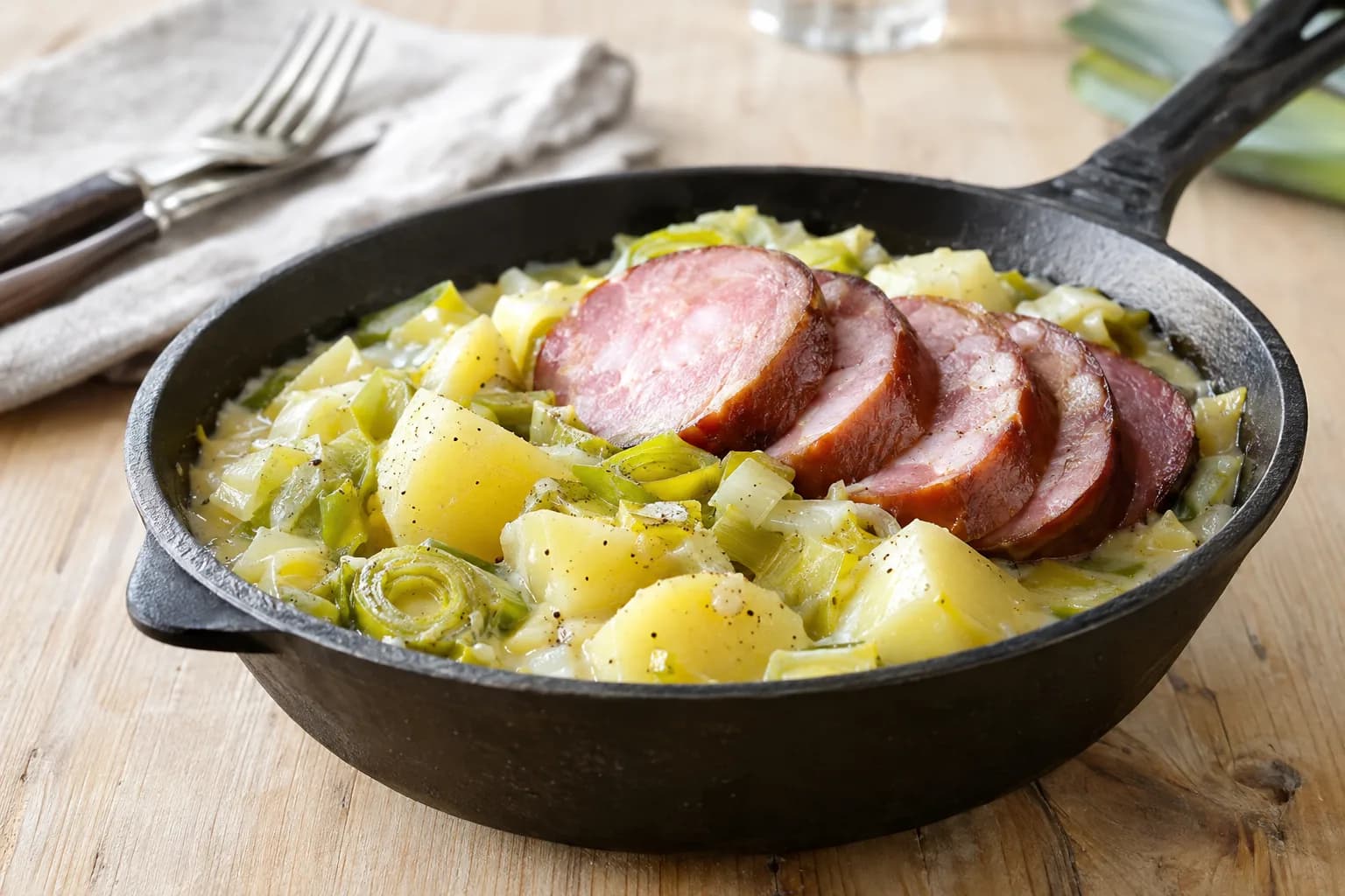 Papet vaudois aus Lauch und Kartoffeln mit Saucisson vaudois