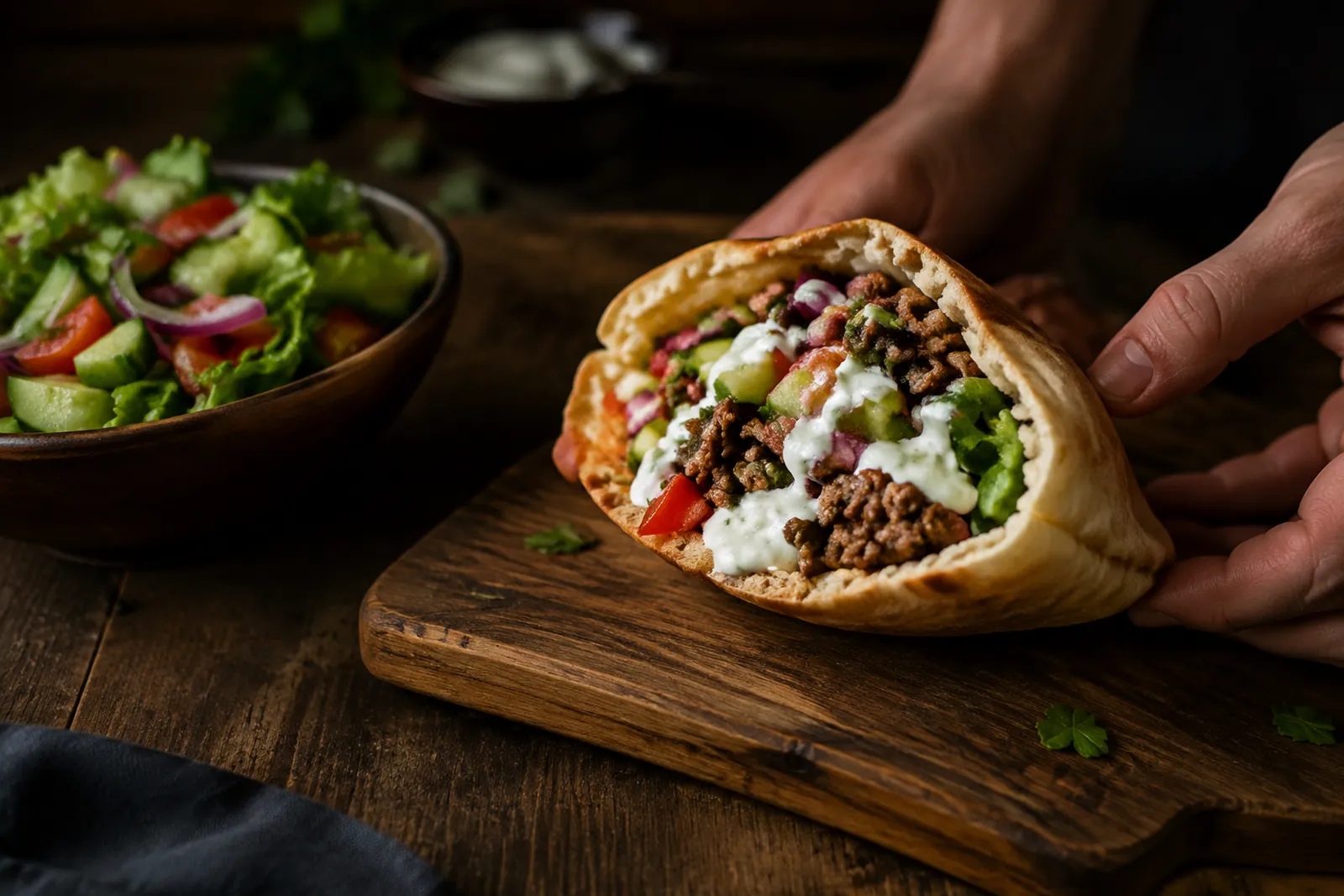 Pfannen-Pita mit Hackfleisch und Gemüse