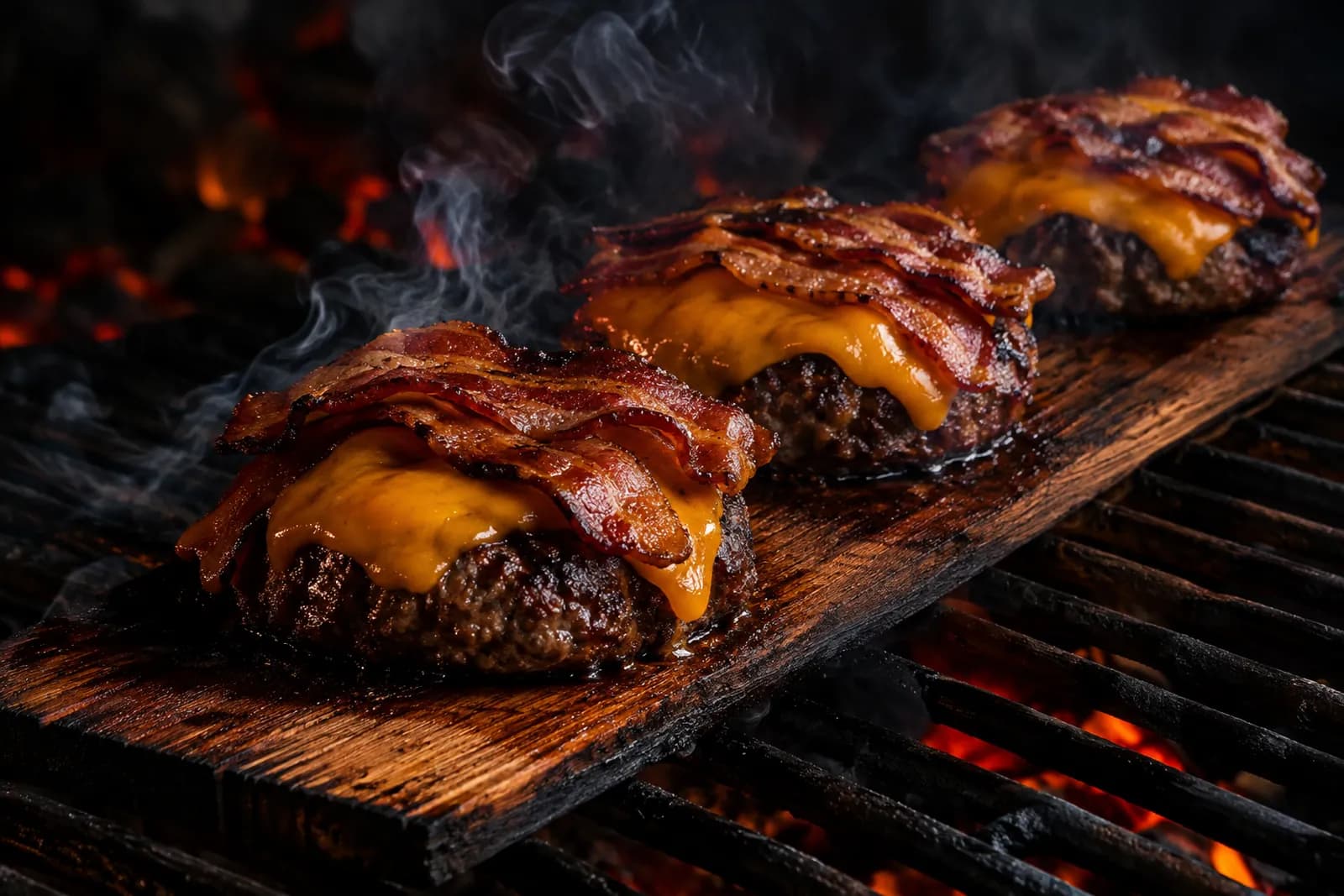 Rindsburger mit Speck vom Zedernbrett