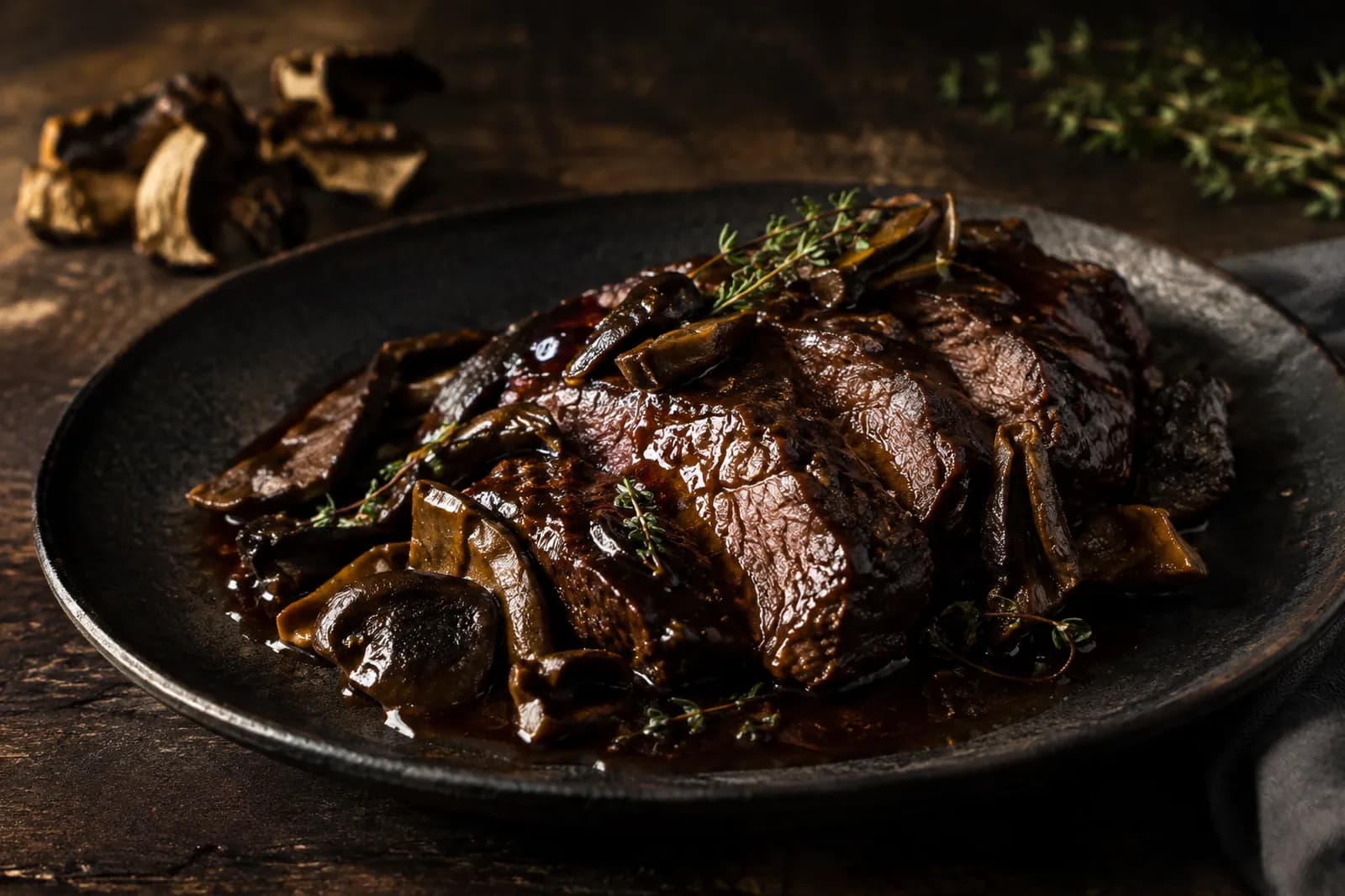 Rindsschmorbraten an Steinpilz-Rotwein