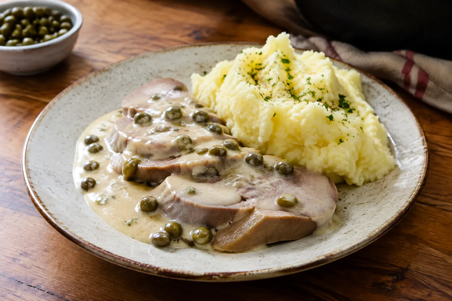 Rindszunge mit Kapernsauce und Kartoffelstock