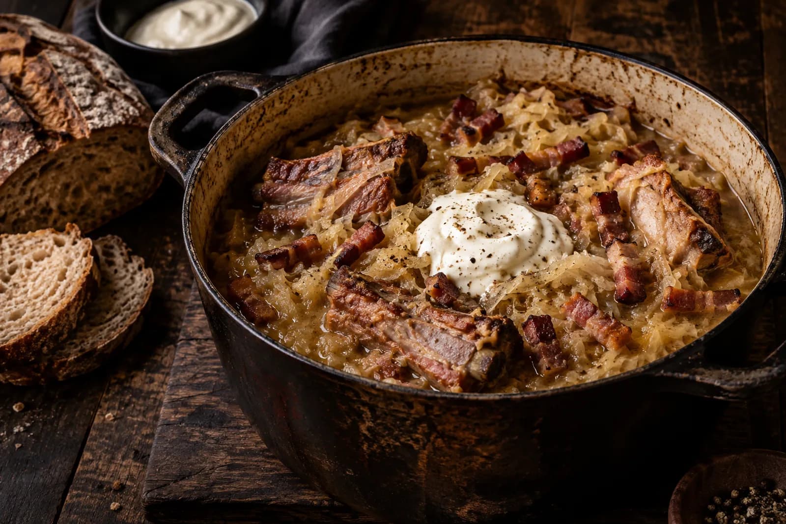 Sauerkraut-Eintopf mit Speck und Rippli