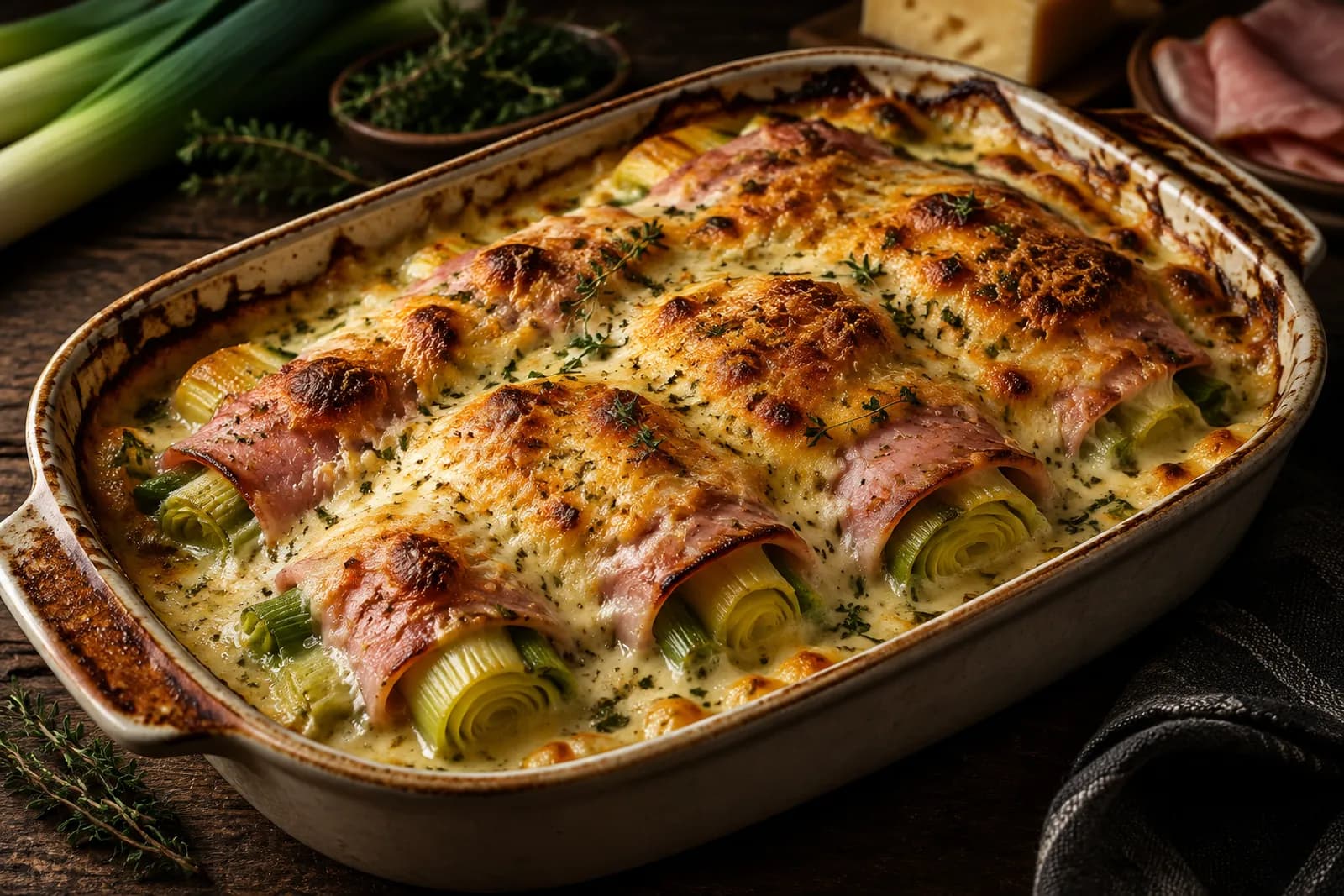 Schinken-Lauch-Gratin