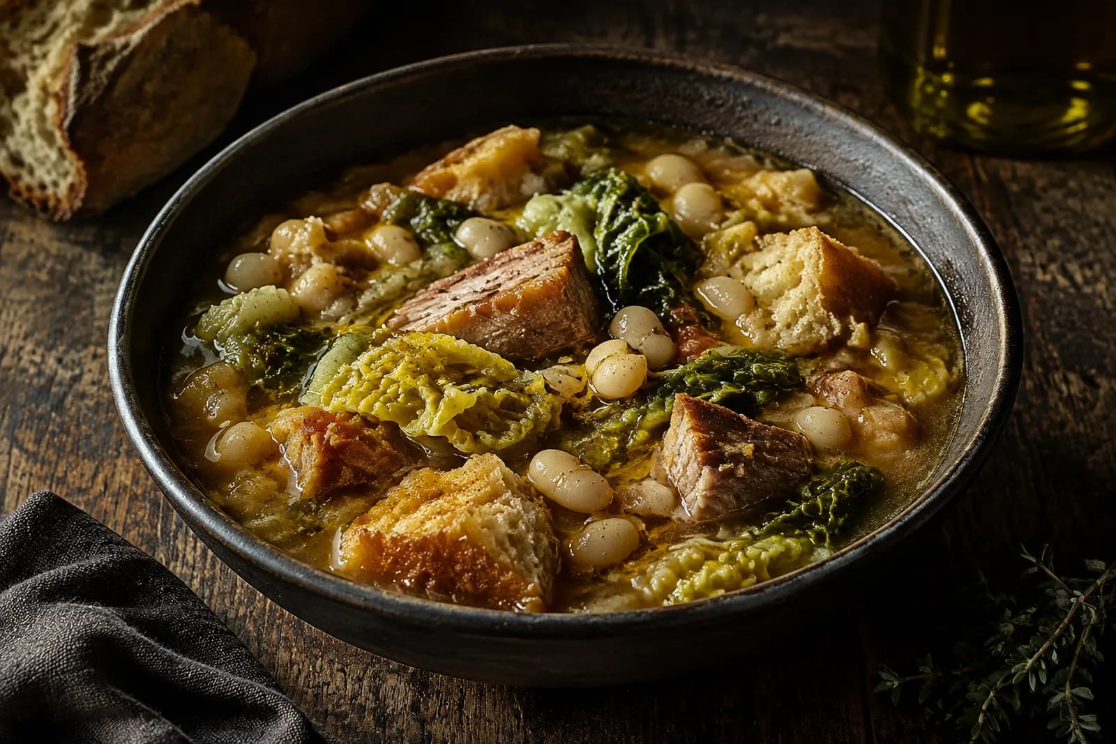 Schweinefleisch-Ribollita mit Kartoffeln und Wirz