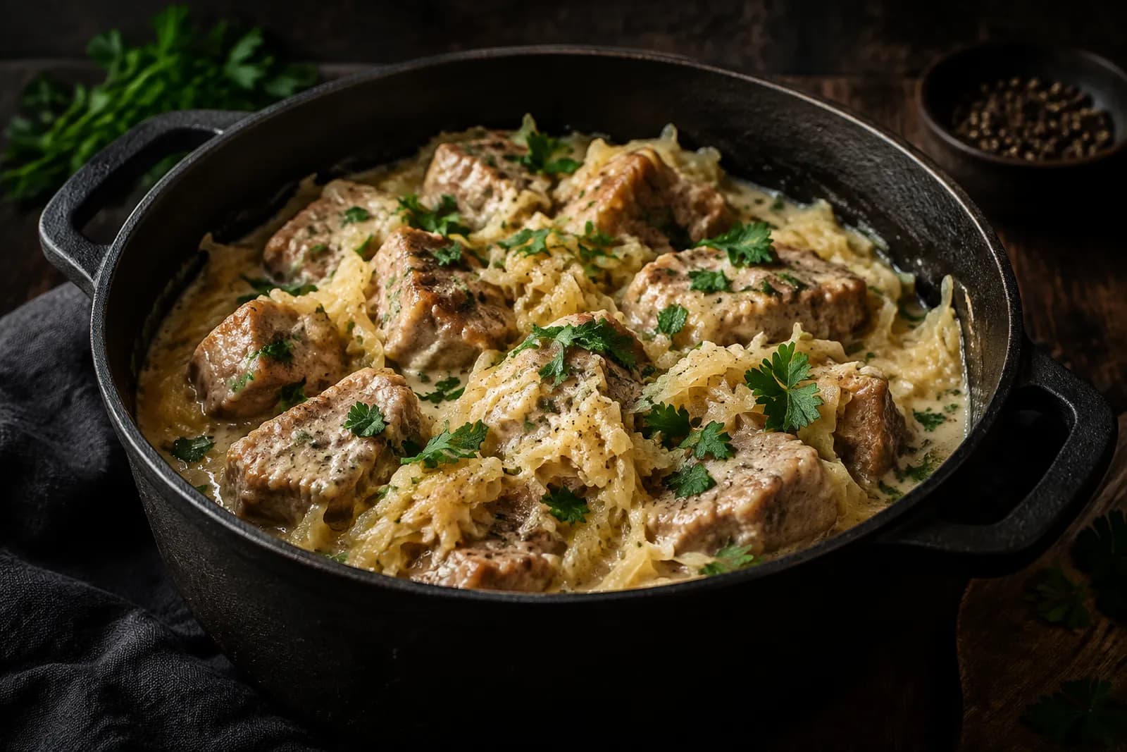 Schweinsragout im Sauerkraut