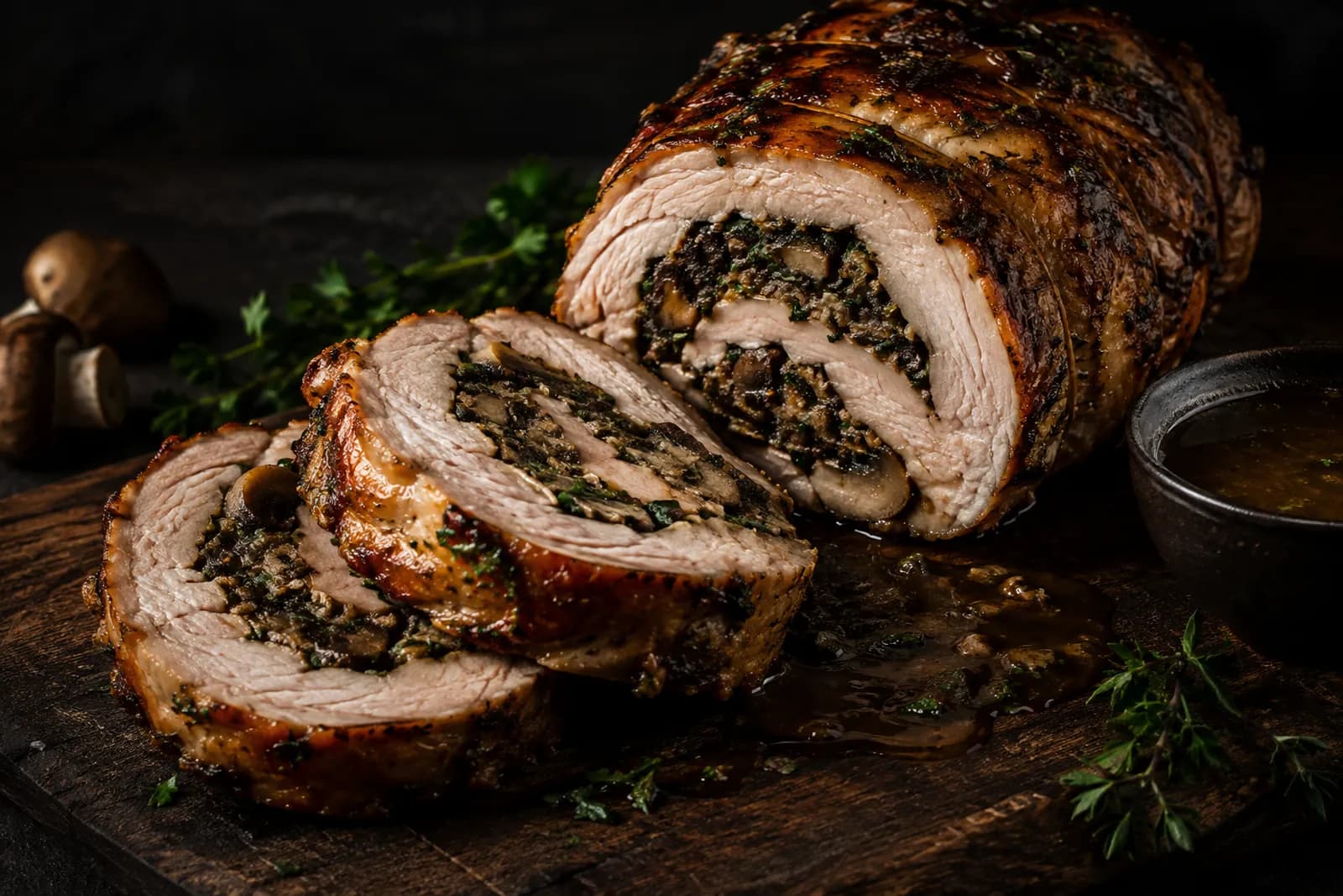 Schweinsrollbraten mit Pilzfüllung