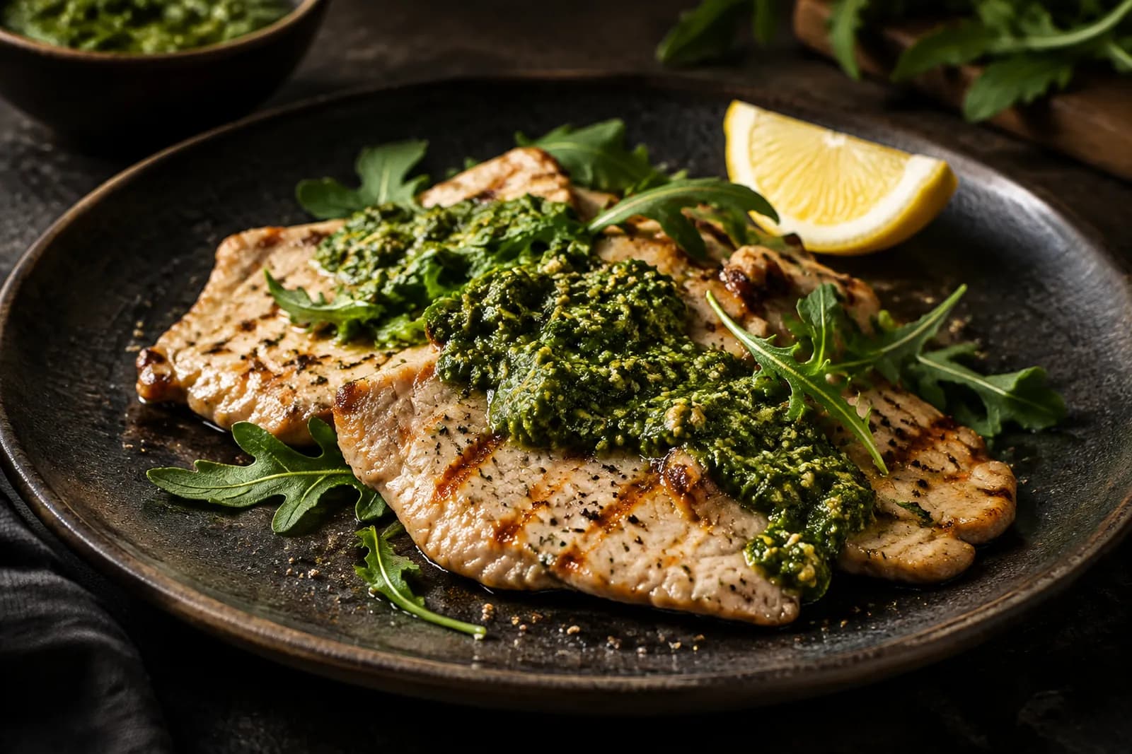Grilliertes Schweinsschnitzel mit Rucolapesto