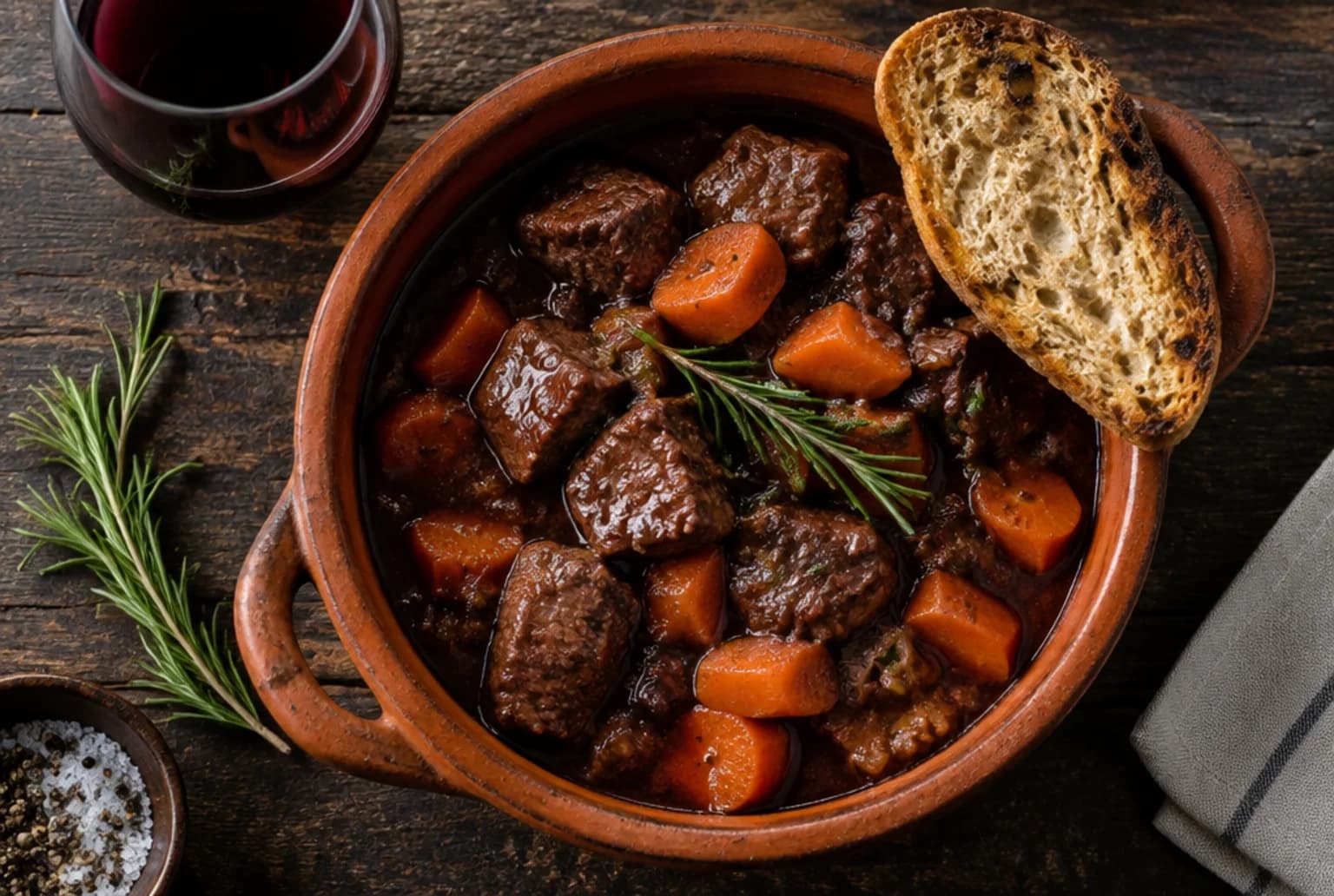 Spezzatino alla Toscana: Rindfleisch-Eintopf in Rotwein