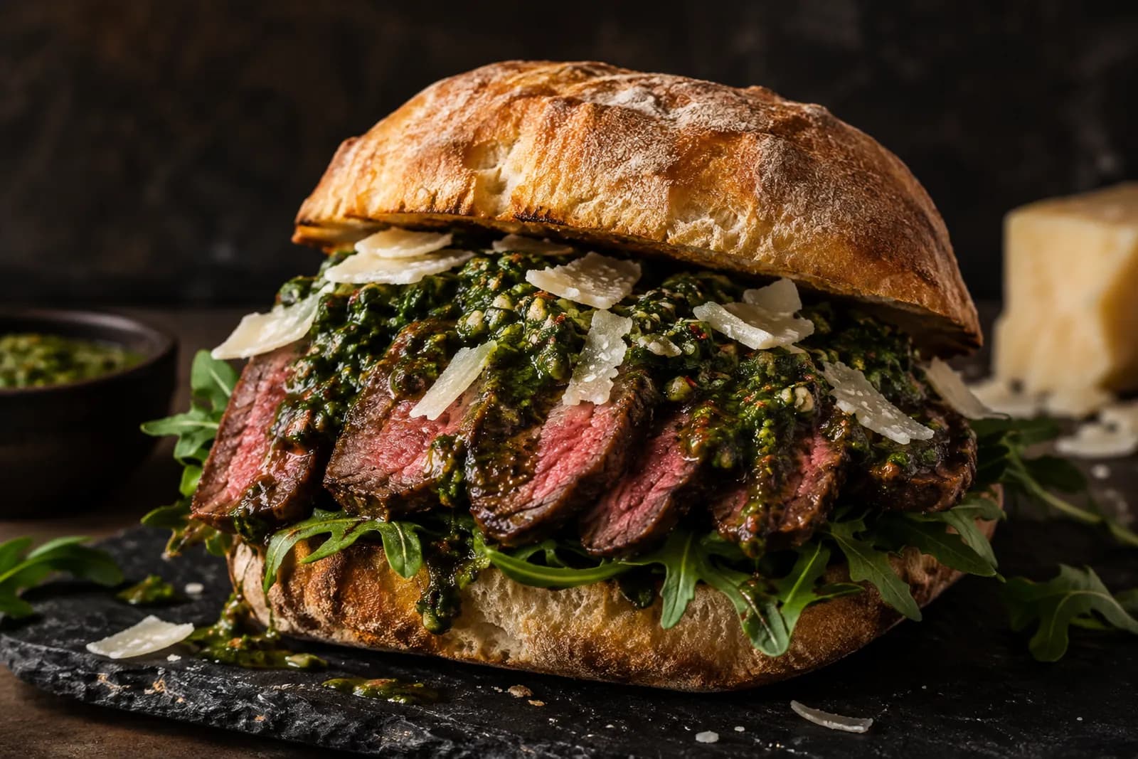 Steak-Burger mit Sbrinz und Chimichurri