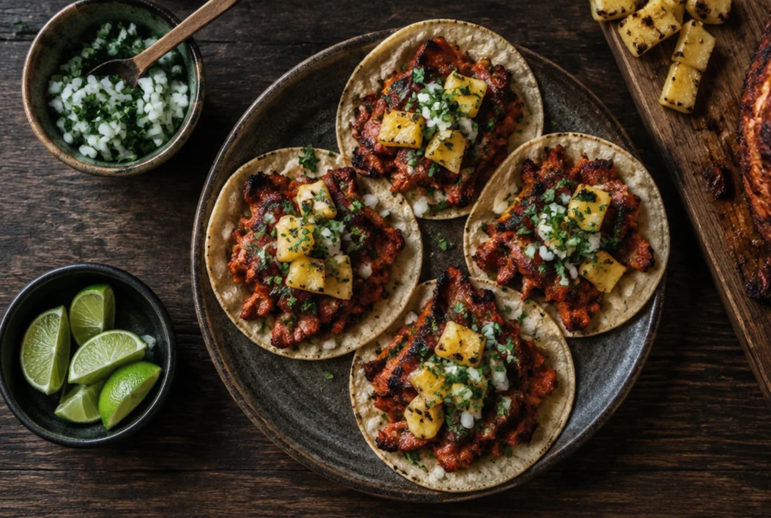 Tacos al Pastor: mariniertes Schweinefleisch mit Ananas