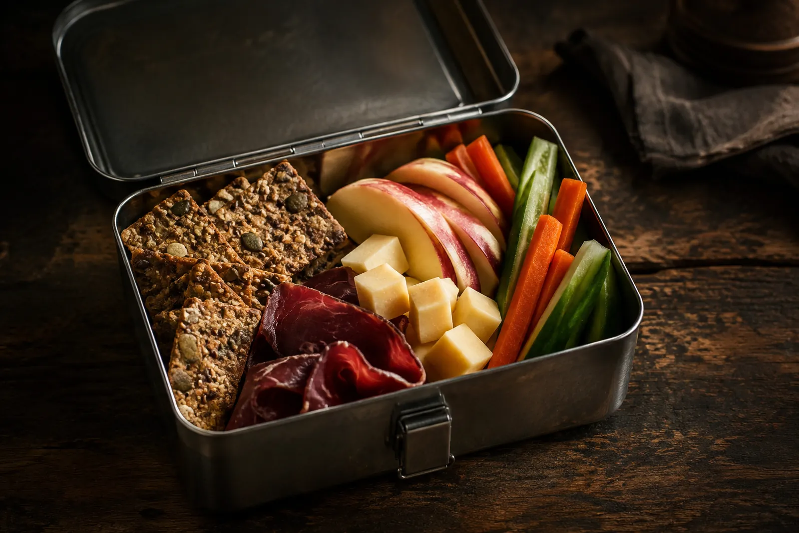 Znünibox mit Trockenfleisch-Crackern