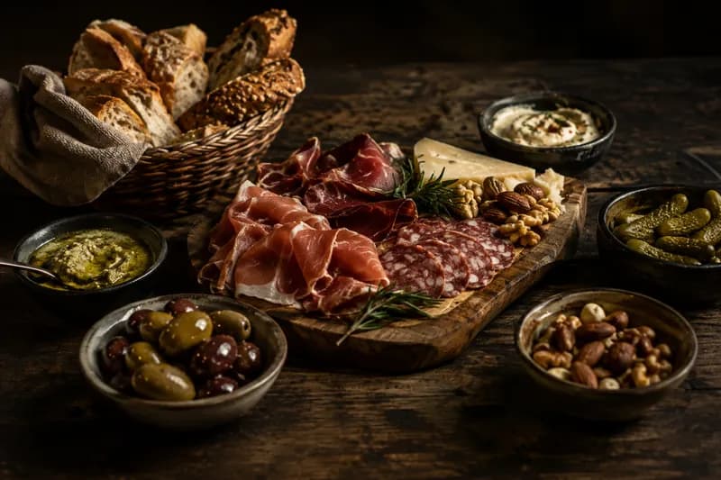 Brot, Dips und Crunch ergänzen