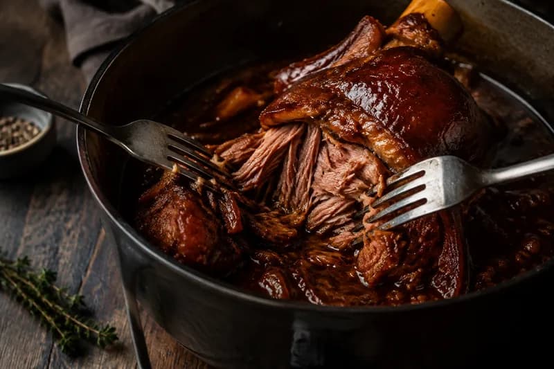 Sauce einkochen und Fleisch glasieren
