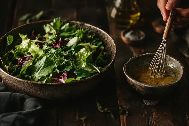 15 Minuten vorher: Salat und Sauce