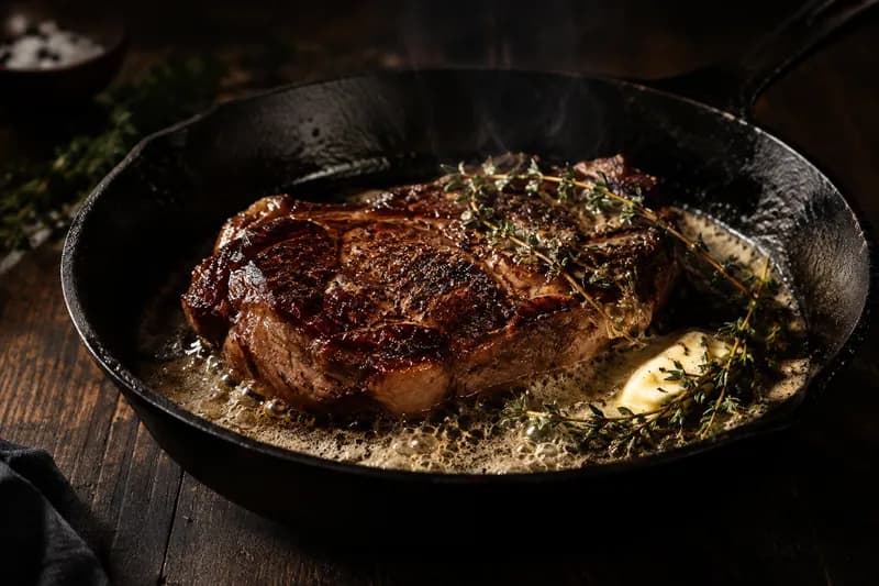 10 Minuten vorher: Steak braten