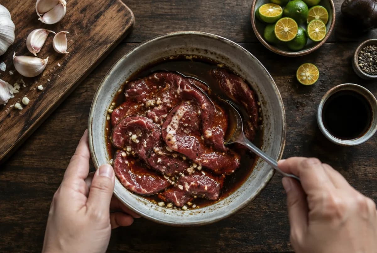Fleisch schneiden und marinieren