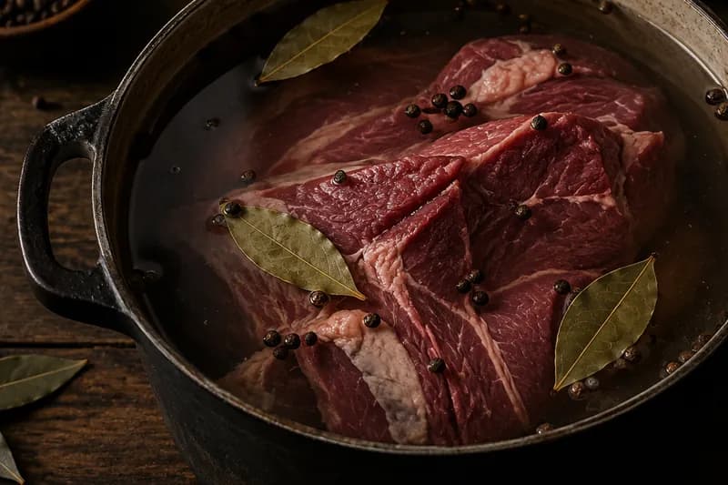 Fleisch in Bouillon sieden