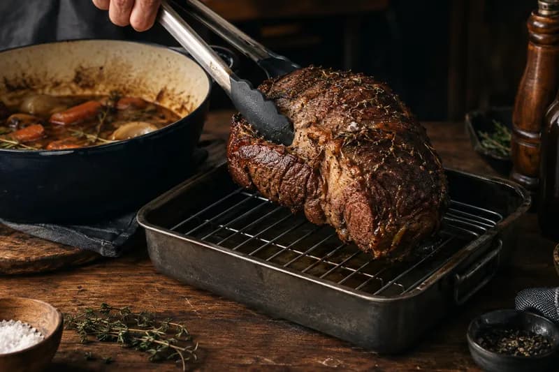 Braten aus dem Sud heben