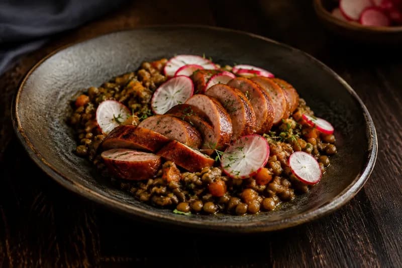 Wurst schneiden und anrichten