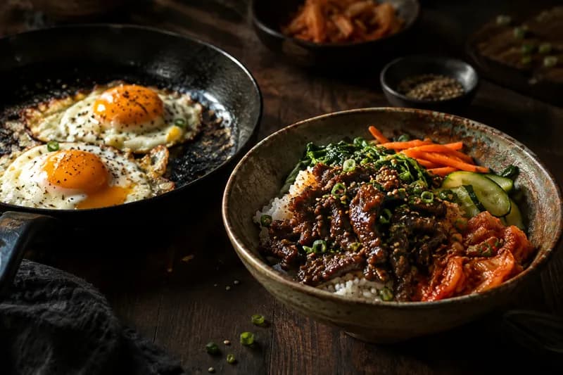 Ei braten und Bowl anrichten
