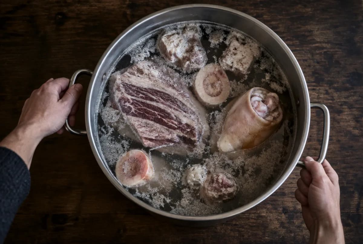 Knochen und Fleisch blanchieren