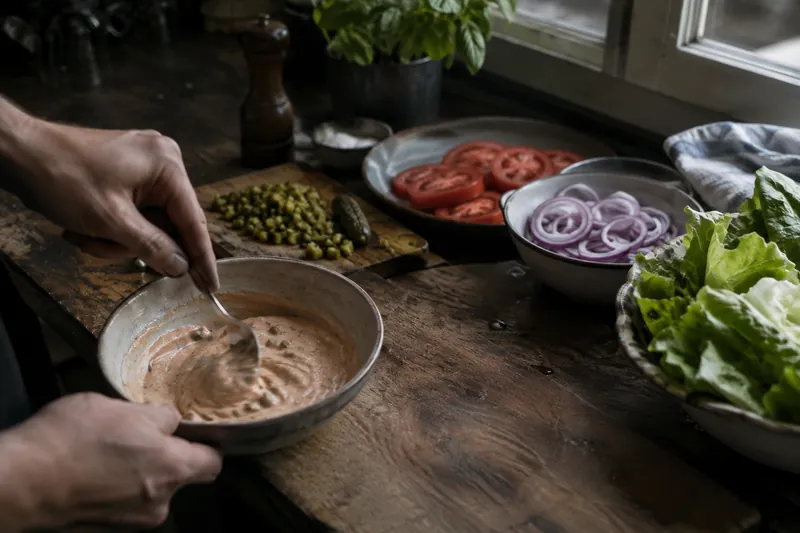 Sauce anrühren und Gemüse vorbereiten