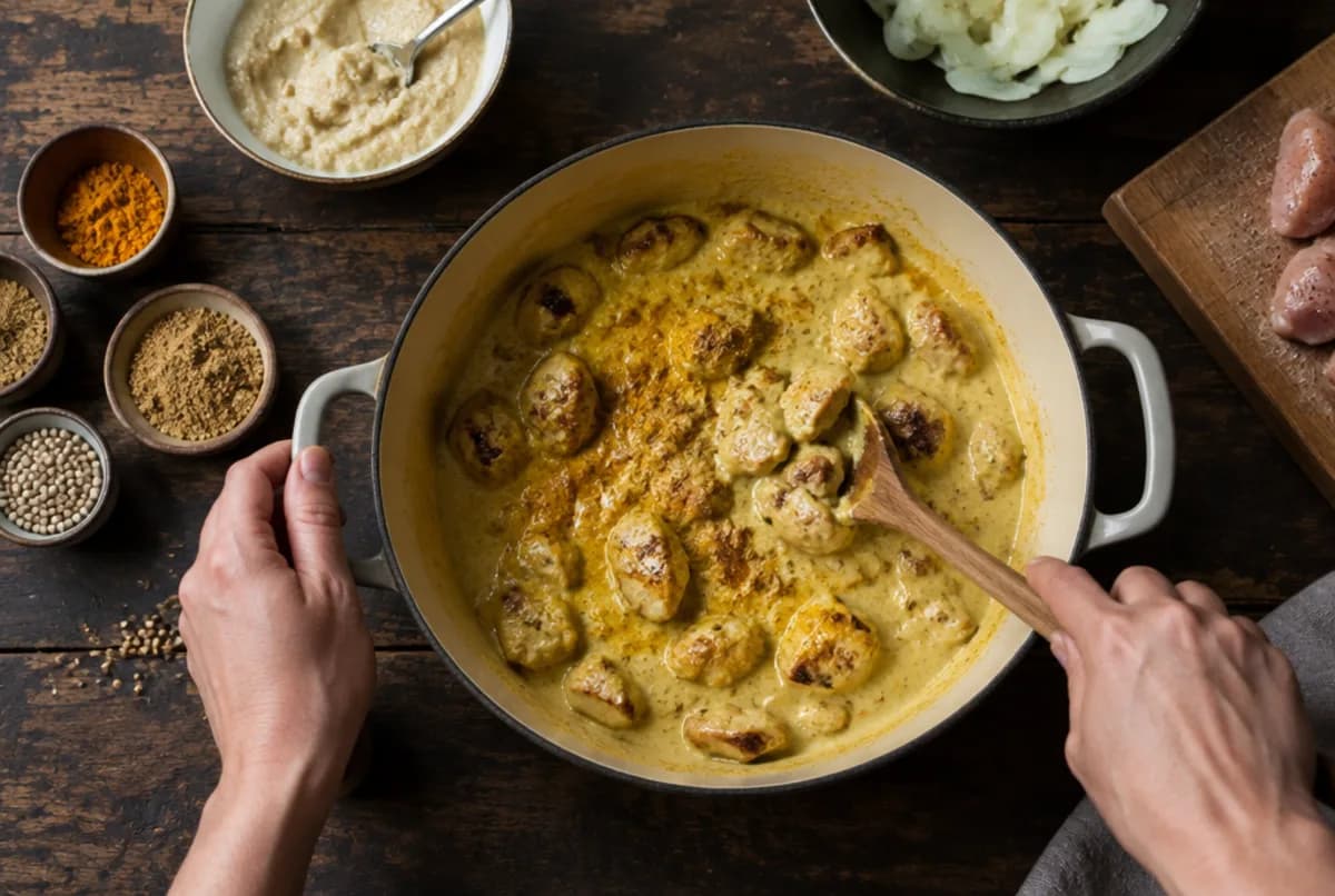 Cashew-Paste und Gewürze zugeben