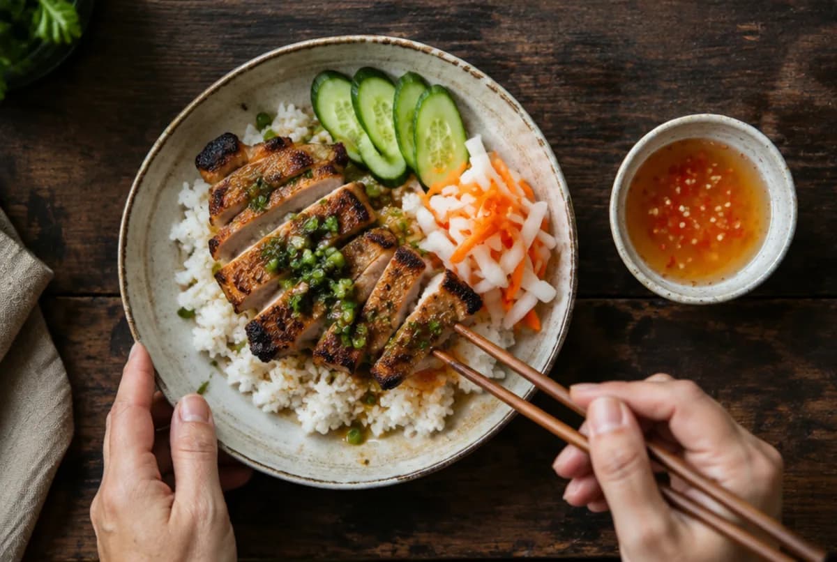 Auf Broken Rice anrichten