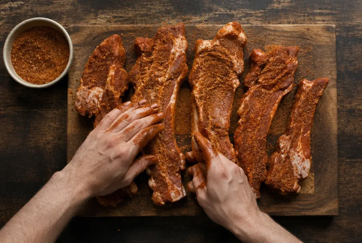 Rub mischen und Fleisch einreiben