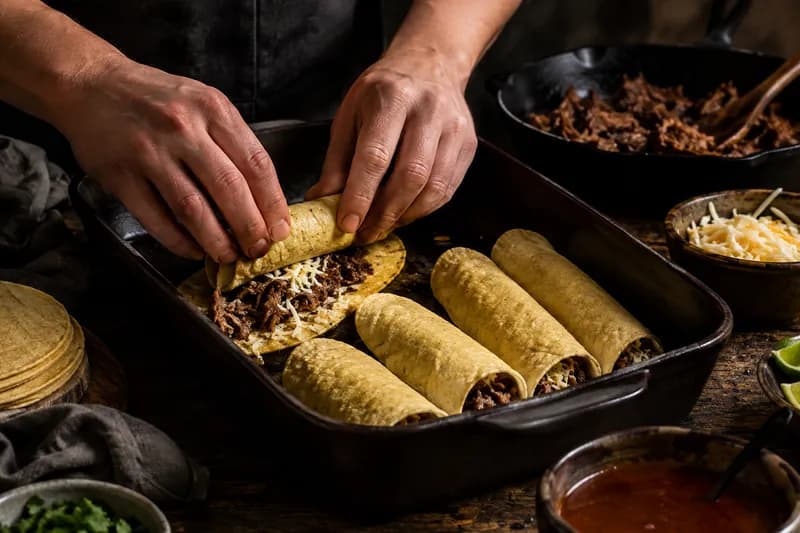 Enchiladas füllen und rollen